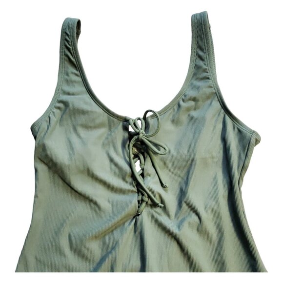 Xhilaration One Piece Swimsuit Women's Medium Green Lace Up Low Back Swimwear - Picture 7 of 8
